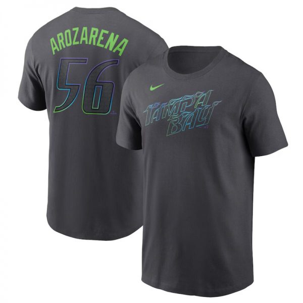 Men Tampa Bay Rays #56 Randy Arozarena Charcoal 2024 City Connect Fuse Name & Number T-Shirt