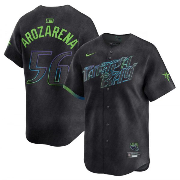 Men Tampa Bay Rays #56 Randy Arozarena Charcoal 2024 City Connect Limited Stitched Baseball Jersey