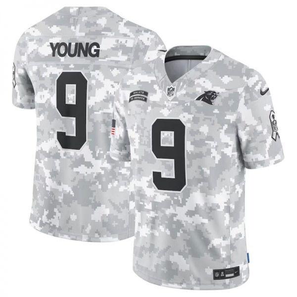 Men Carolina Panthers #9 Bryce Young 2024 Arctic Camo Salute to Service Limited Stitched Football Jersey