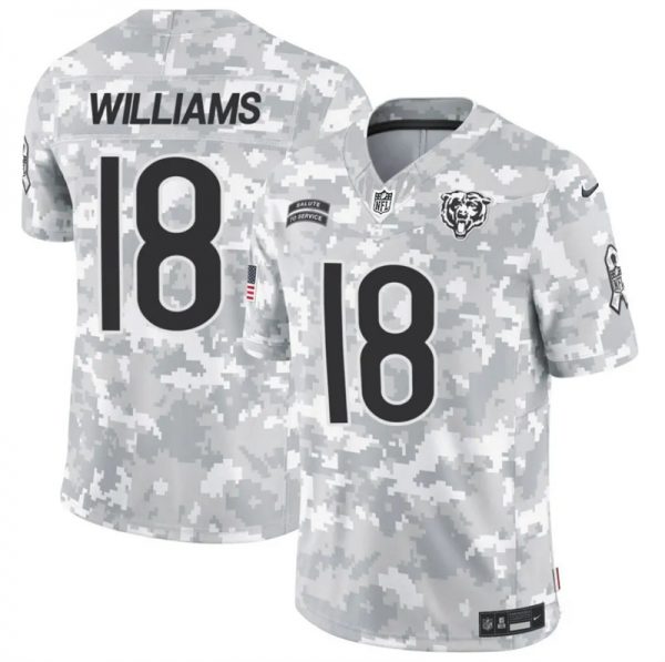 Men Chicago Bears #18 Caleb Williams 2024 F.U.S.E Arctic Camo Salute to Service Limited Stitched Football Jersey