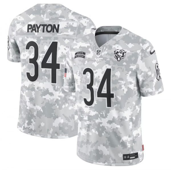 Men Chicago Bears #34 Walter Payton 2024 Arctic Camo Salute to Service Limited Stitched Football Jersey