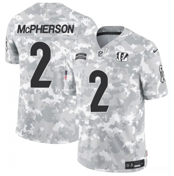 Men Cincinnati Bengals #2 Evan McPherson 2024 F.U.S.E Arctic Camo Salute to Service Limited Stitched Football Jersey