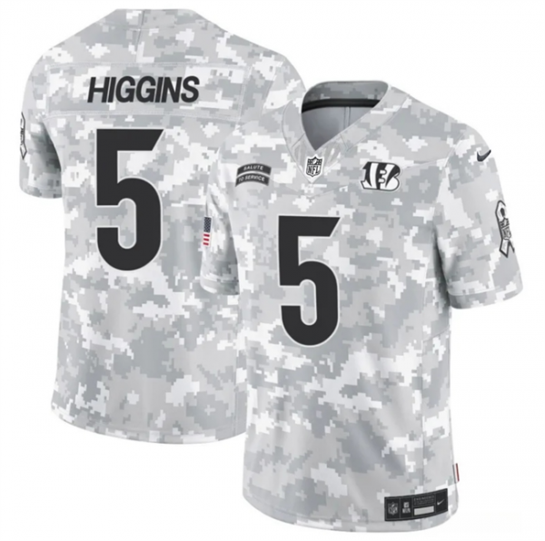 Men Cincinnati Bengals #5 Tee Higgins 2024 F.U.S.E Arctic Camo Salute to Service Limited Stitched Football Jersey