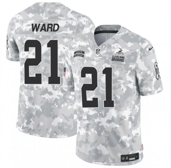 Men Cleveland Browns #21 Denzel Ward 2024 F.U.S.E Arctic Camo Salute to Service Limited Stitched Football Jersey