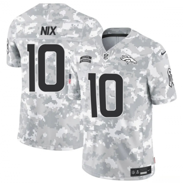 Men Denver Broncos #10 Bo Nix 2024 F.U.S.E Arctic Camo Salute to Service Limited Stitched Football Jersey