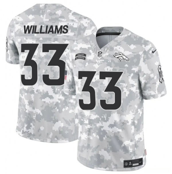 Men Denver Broncos #33 Javonte Williams 2024 F.U.S.E Arctic Camo Salute to Service Limited Stitched Football Jersey