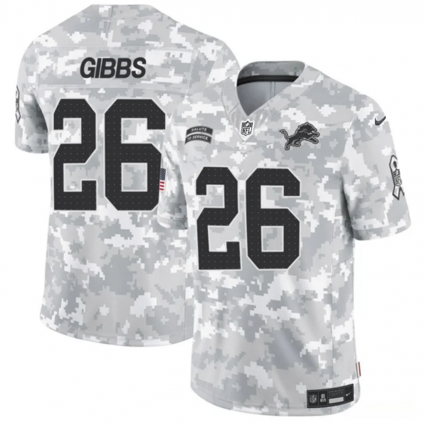 Men Detroit Lions #26 Jahmyr Gibbs 2024 F.U.S.E Arctic Camo Salute to Service Limited Stitched Football Jersey