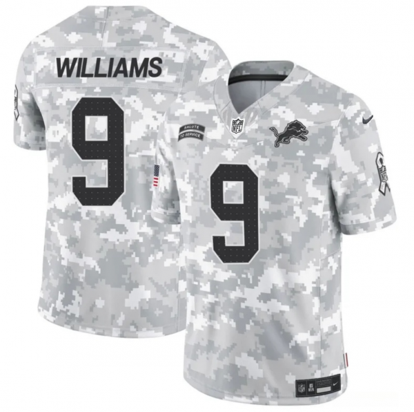 Men Detroit Lions #9 Jameson Williams 2024 F.U.S.E Arctic Camo Salute to Service Limited Stitched Football Jersey