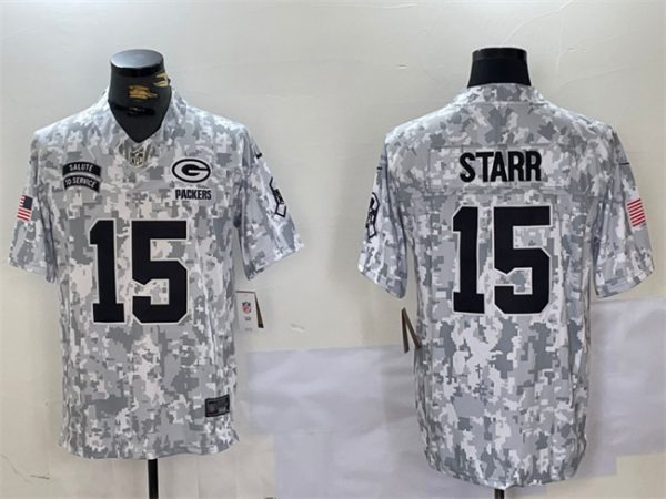 Men Green Bay Packers #15 Bart Starr 2024 F.U.S.E Arctic Camo Salute to Service Limited Stitched Football Jersey