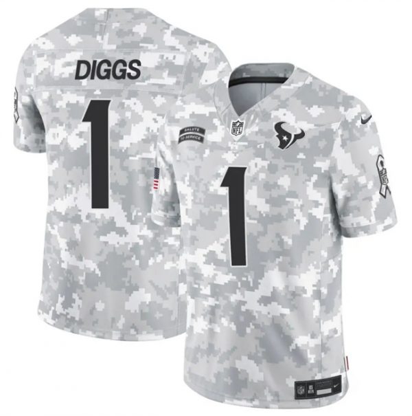 Men Houston Texans #1 Stefon Diggs 2024 F.U.S.E Arctic Camo Salute to Service Limited Stitched Football Jersey