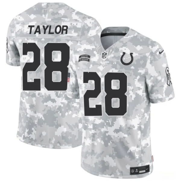 Men Indianapolis Colts #28 Jonathan Taylor 2024 F.U.S.E Arctic Camo Salute to Service Limited Stitched Football Jersey