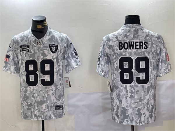 Men Las Vegas Raiders #89 Brock Bowers 2024 F.U.S.E Arctic Camo Salute to Service Limited Stitched Football Jersey