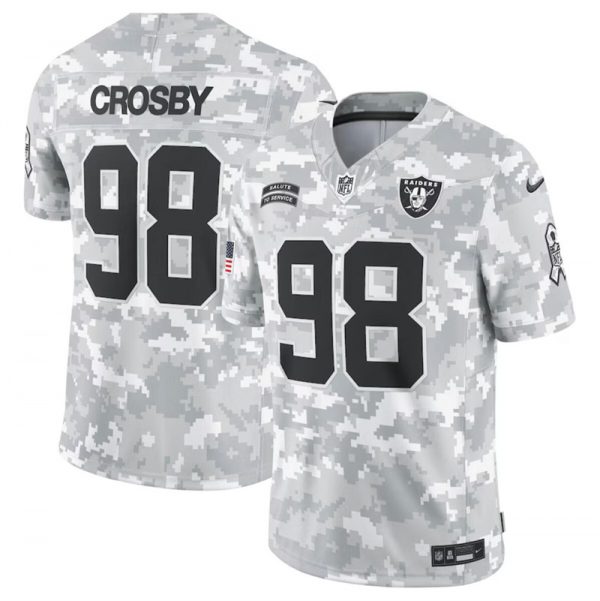 Men Las Vegas Raiders #98 Maxx Crosby 2024 Arctic Camo Salute to Service Limited Stitched Football Jersey