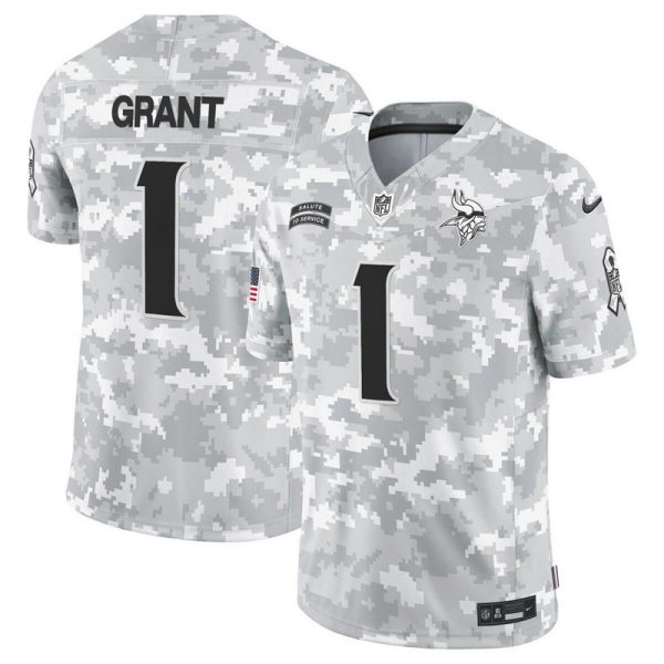 Men Minnesota Vikings #1 Bud Grant 2024 F.U.S.E Arctic Camo Salute to Service Limited Stitched Football Jersey