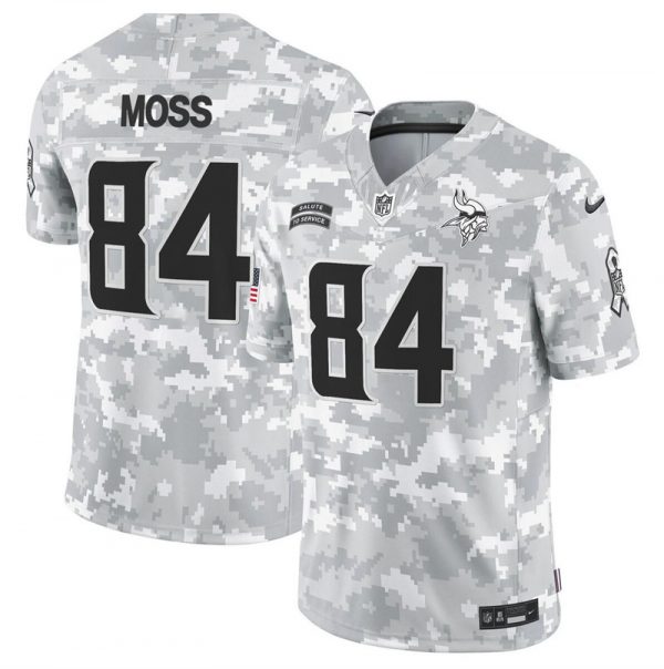 Men Minnesota Vikings #84 Randy Moss 2024 F.U.S.E Arctic Camo Salute to Service Limited Stitched Football Jersey
