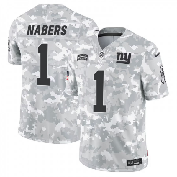 Men New York Giants #1 Malik Nabers 2024 Arctic Camo Salute to Service Limited Stitched Football Jersey