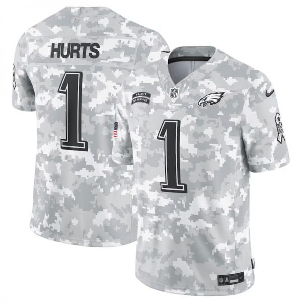 Men Philadelphia Eagles #1 Jalen Hurts 2024 Arctic Camo Salute to Service Limited Stitched Football Jersey