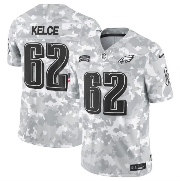 Men Philadelphia Eagles #62 Jason Kelce 2024 F.U.S.E Arctic Camo Salute to Service Limited Stitched Football Jersey