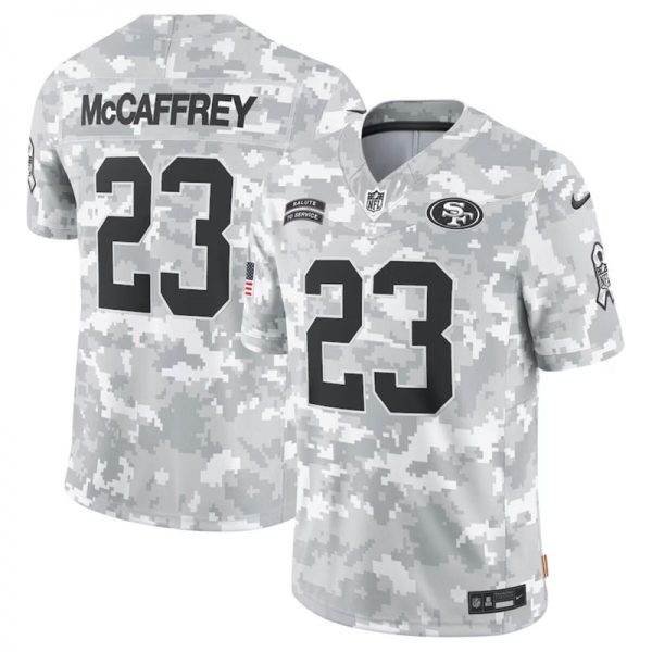 Men San Francisco 49ers #23 Christian McCaffrey 2024 Arctic Camo Salute to Service Limited Stitched Football Jersey