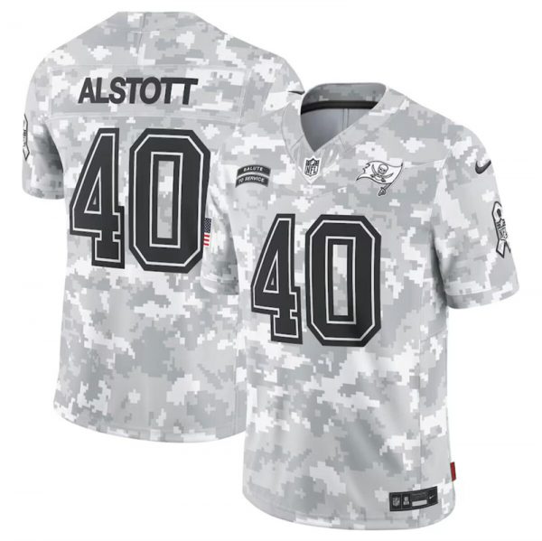 Men Tampa Bay Buccaneers #40 Mike Alstott 2024 Arctic Camo Salute to Service Limited Stitched Football Jersey