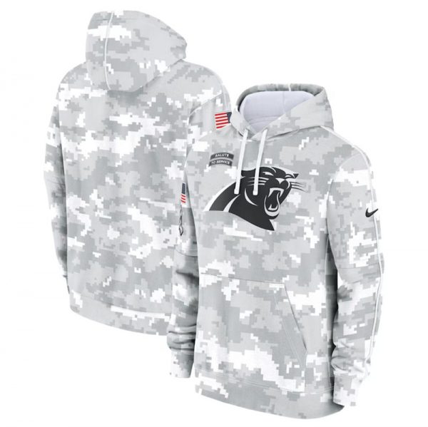 Men Carolina Panthers 2024 Arctic Camo Salute to Service Club Fleece Pullover Hoodie