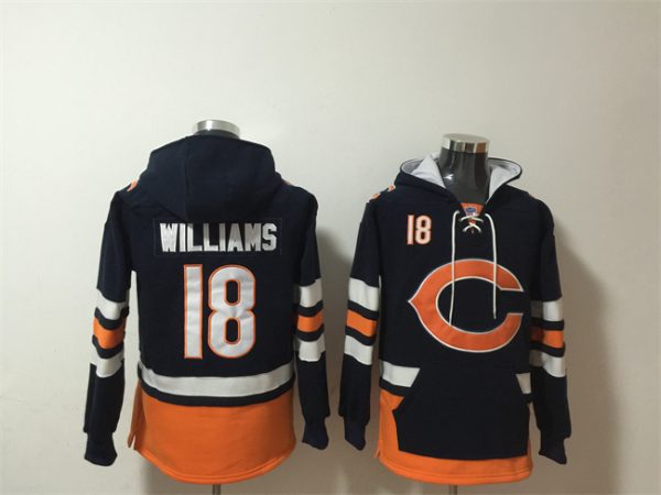 Men Chicago Bears #18 Caleb Williams Navy/Orange Ageless Must-Have Lace-Up Pullover Hoodie