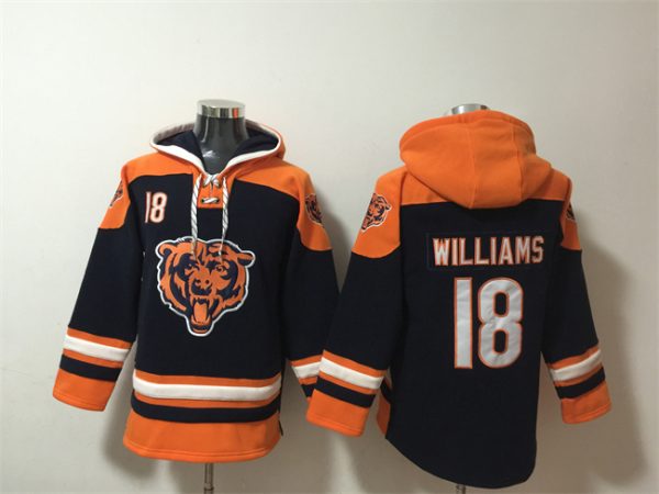 Men Chicago Bears #18 Caleb Williams Orange/Navy Ageless Must-Have Lace-Up Pullover Hoodie