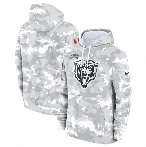 Men Chicago Bears 2024 Arctic Camo Salute to Service Club Fleece Pullover Hoodie