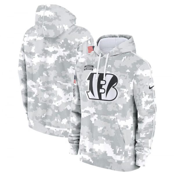 Men Cincinnati Bengals 2024 Arctic Camo Salute to Service Club Fleece Pullover Hoodie