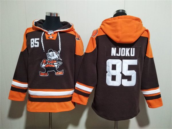 Men Cleveland Browns #85 David Njoku Brown Ageless Must-Have Lace-Up Pullover Hoodie