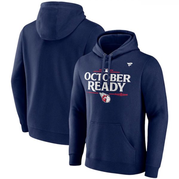 Men Cleveland Guardians Navy 2024 Postseason Locker Room Pullover Hoodie