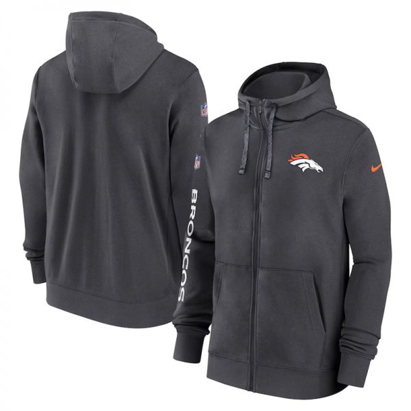 Men Denver Broncos Heather Charcoal 2024 Team Full-Zip Hoodie