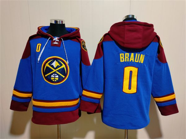 Men Denver Nuggets #0 Christian Braun Blue/Red Lace-Up Pullover Hoodie