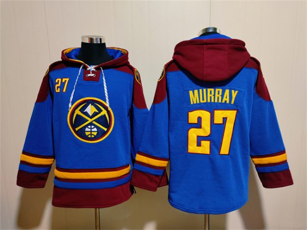 Men Denver Nuggets #27 Jamal Murray Blue/Red Lace-Up Pullover Hoodie
