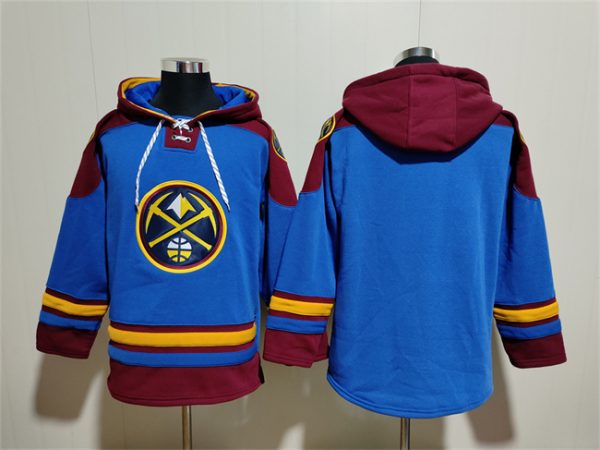 Men Denver Nuggets Blank Blue/Red Lace-Up Pullover Hoodie