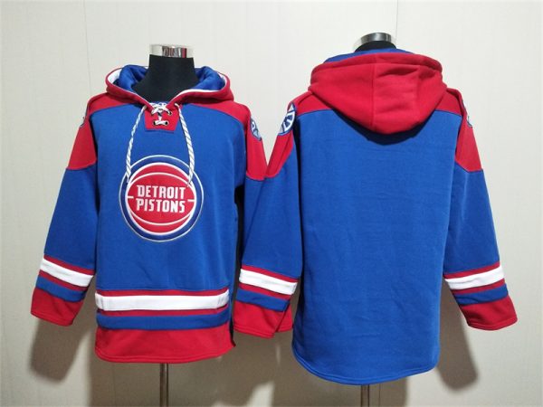 Men Detroit Pistons Blank Blue/Red Lace-Up Pullover Hoodie