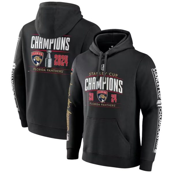 Men Florida Panthers Black 2024 Stanley Cup Champions Pinnacle Fleece Pullover Hoodie