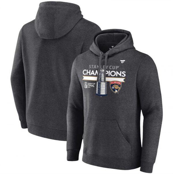 Men Florida Panthers Heather Charcoal 2024 Stanley Cup Champions Locker Room Fleece Pullover Hoodie