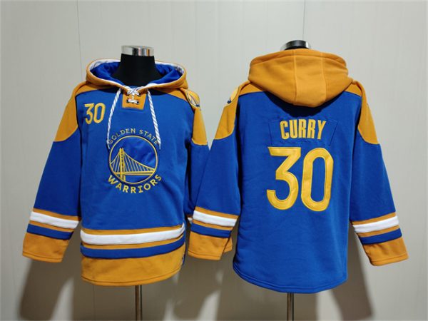 Men Golden State Warriors #30 Stephen Curry Blue/Yellow Lace-Up Pullover Hoodie