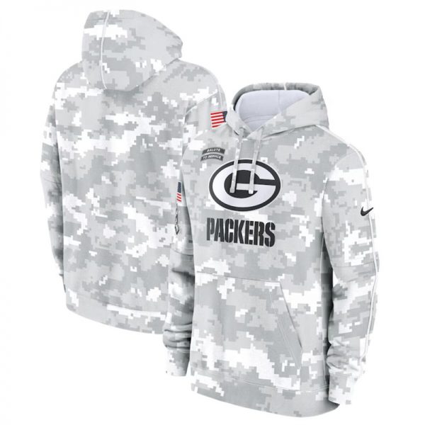 Men Green Bay Packers 2024 Arctic Camo Salute to Service Club Fleece Pullover Hoodie