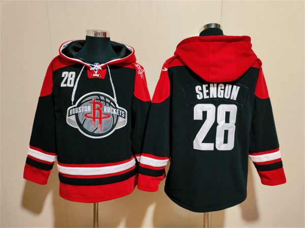Men Houston Rockets #28 Alperen Sengun Black/Red Lace-Up Pullover Hoodie