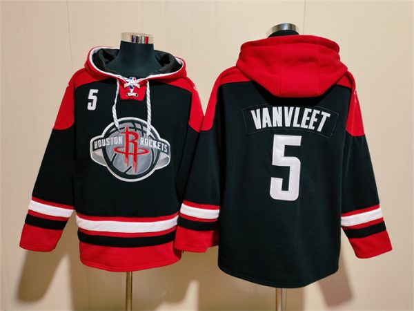 Men Houston Rockets #5 Fred VanVleet Black/Red Lace-Up Pullover Hoodie
