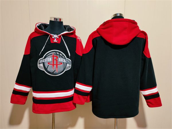 Men Houston Rockets Blank Black/Red Lace-Up Pullover Hoodie