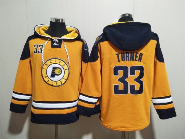 Men Indiana Pacers #33 Myles Turner Royal/Red Lace-Up Pullover Hoodie