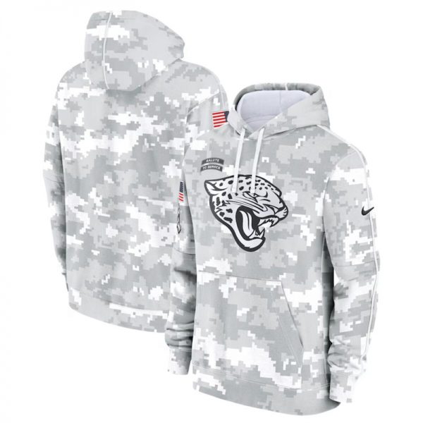 Men Jacksonville Jaguars 2024 Arctic Camo Salute to Service Club Fleece Pullover Hoodie