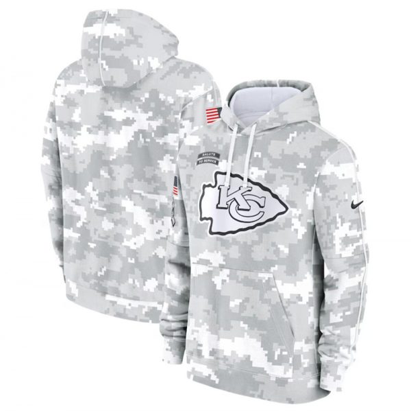 Men Kansas City Chiefs 2024 Arctic Camo Salute to Service Club Fleece Pullover Hoodie