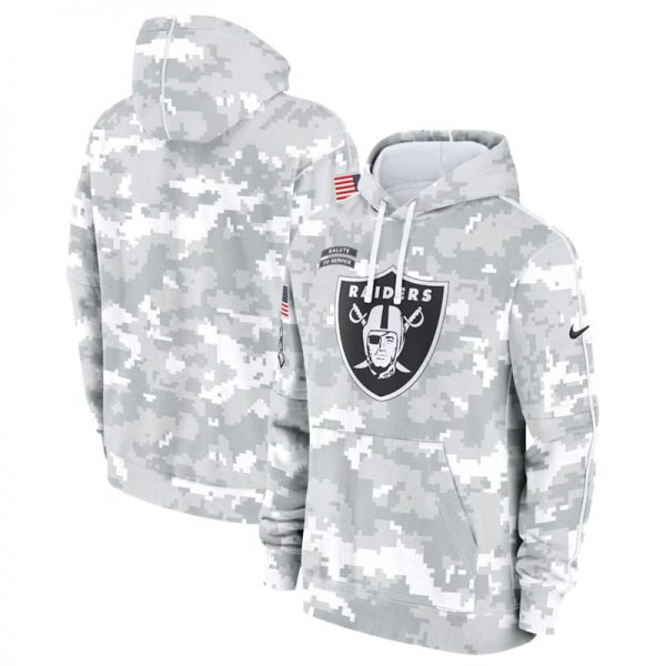 Men Las Vegas Raiders 2024 Arctic Camo Salute to Service Club Fleece Pullover Hoodie