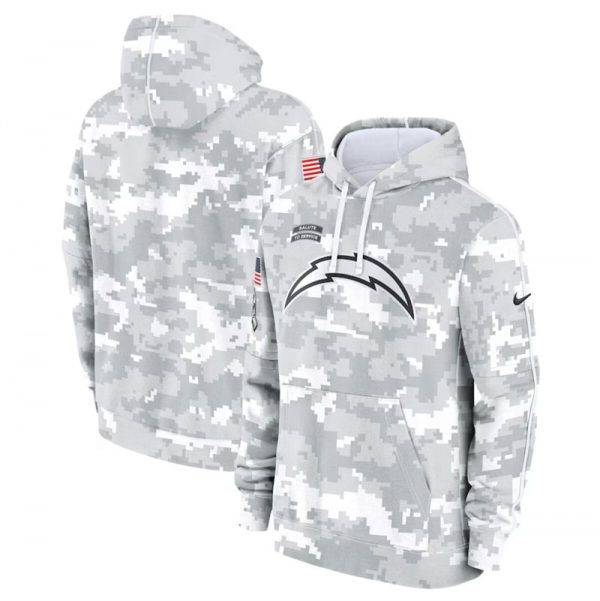 Men Los Angeles Chargers 2024 Arctic Camo Salute to Service Club Fleece Pullover Hoodie