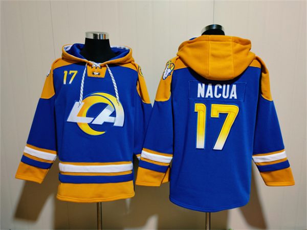 Men Los Angeles Rams #17 Puka Nacua Blue Ageless Must-Have Lace-Up Pullover Hoodie