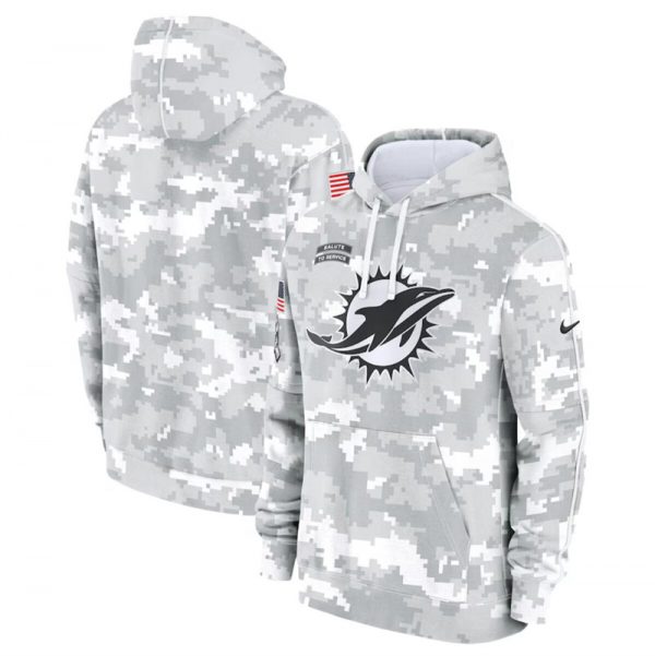 Men Miami Dolphins 2024 Arctic Camo Salute to Service Club Fleece Pullover Hoodie